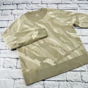 Athleta Jacquard Crew Sweater Womans Size Small Tan White Floral Long sleeve